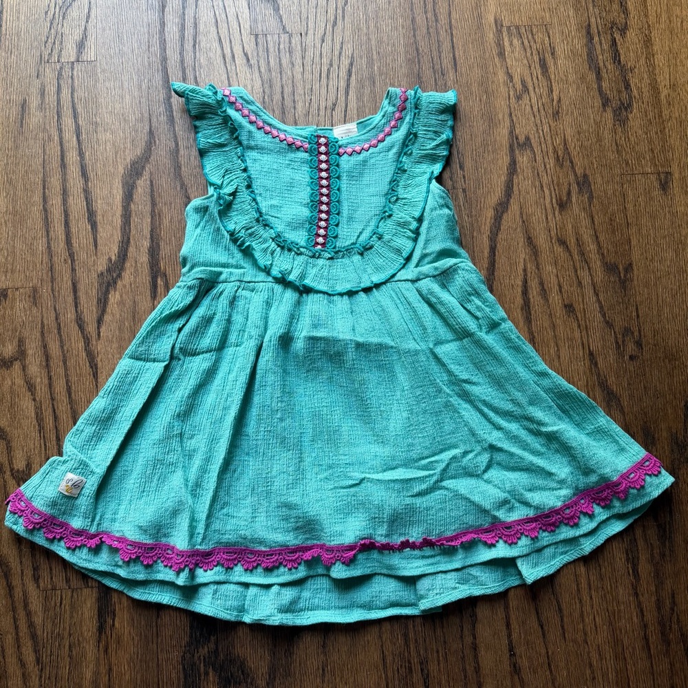 Wildflowers Turquoise Crinkle Tunic/Dress with Purple Embroidery